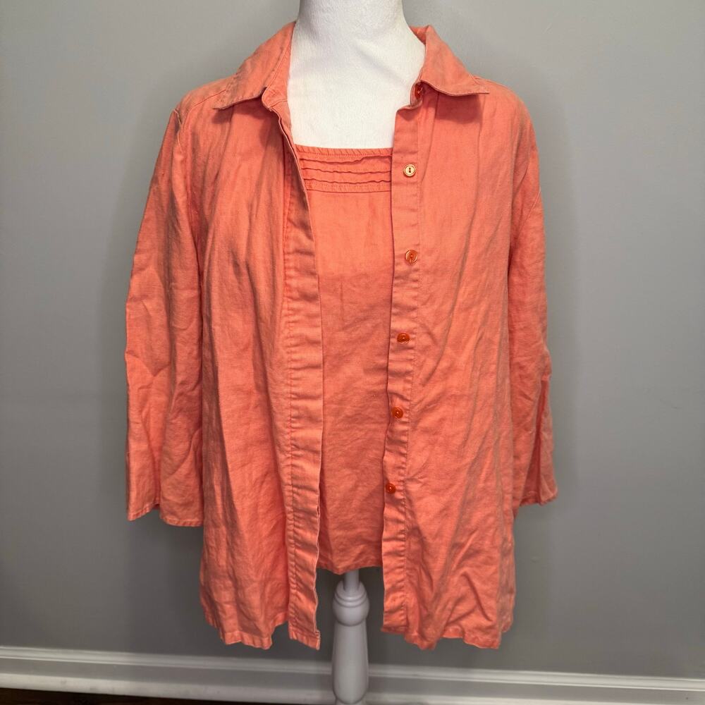 Chelsea Studio 2 piece shirt set 100% Linen tank button up blouse VINTAGE sz 16